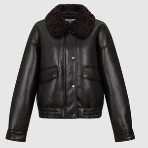 Faux Shearling Chocolate Brown Oversized Leather Jacket - NWOT